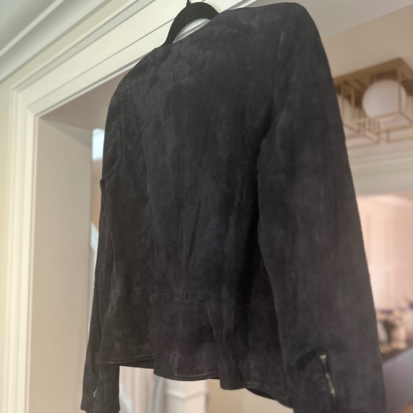 L'Agence Navy Blue Suede Zip Jacket - Size M - Picture 10 of 13